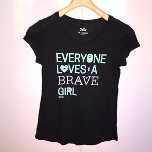 JUSTICE Black Graphic Tshirt "Everyone Loves a Brave Girl" GIRL'S SZ 14